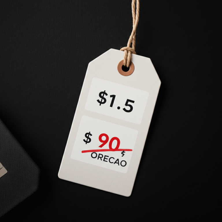 Descontos e Ancoragem de Preços Etiqueta de preço mostrando preço original riscado e novo preço com desconto