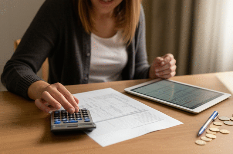 Planejamento de Compras Estratégico Mulher planejando compras com lista e calculadora