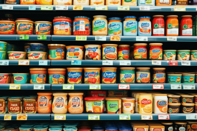 Prateleira de supermercado com produtos de marcas diferentes