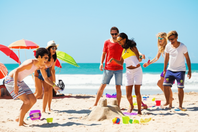 Ofertas de Viagem no Verão. Pessoas aproveitando a praia durante o verão.