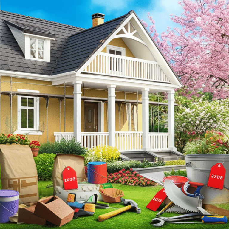 Renovação de Casa na Primavera Casa sendo renovada na primavera com materiais em promoção.