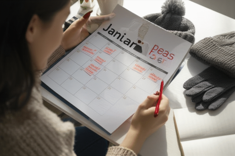 Planejamento Financeiro de Janeiro Pessoa planejando compras em janeiro com calendário