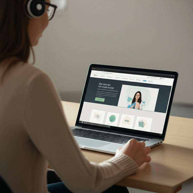 Acessibilidade Digital na Prática Mulher usando leitor de tela em website acessível
