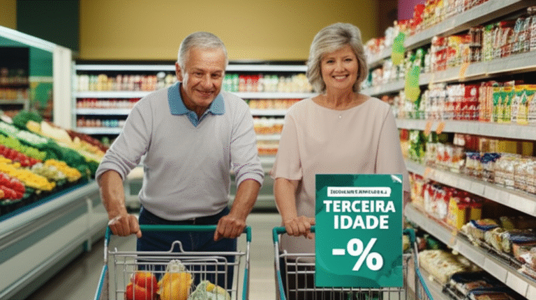 Descontos para a Terceira Idade Casal idoso aproveitando desconto em compras